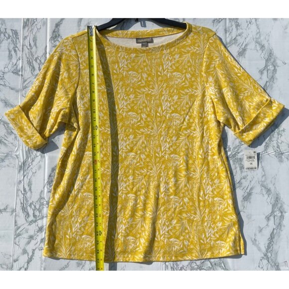 Style & Co Womens 1X Yellow Floral Print Essential Elbow Sleeve Tee Shirt - Picture 3 of 7